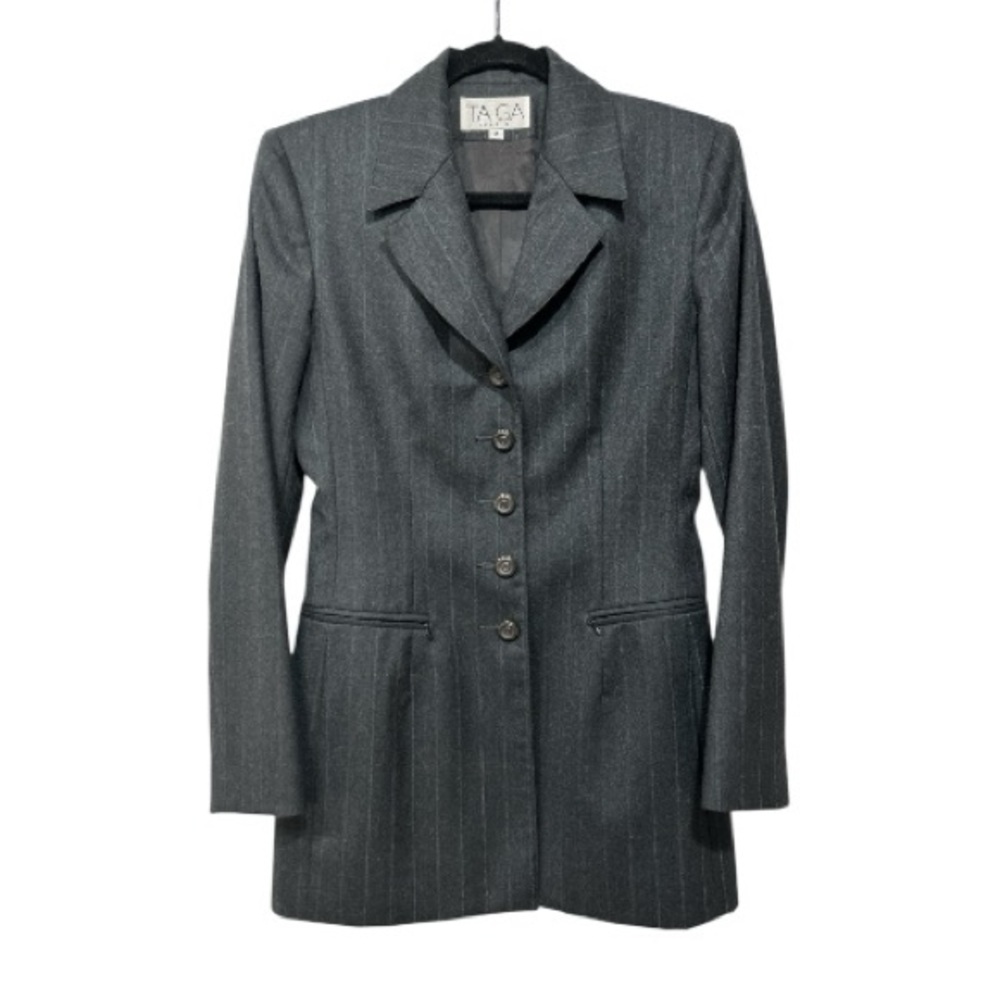 TAIGA Paris Wool Blazer French Girl Chic Pinstripe Fitted Tailored Small